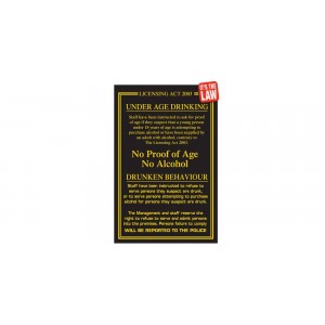 Licensing Act 2003 Gold/Black Sign 260 x 170mm